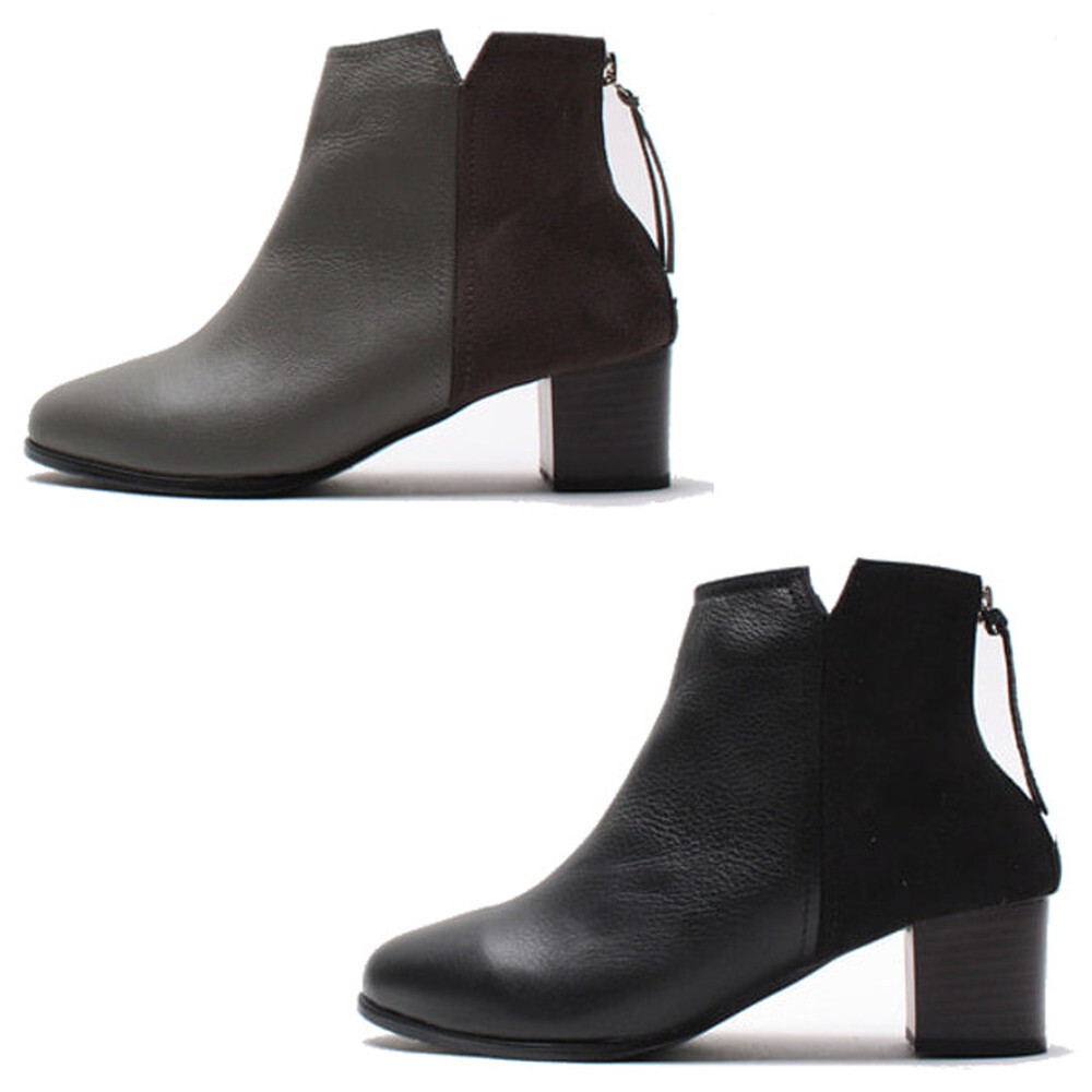 セット割SeeByChloe新品2点リボン黒パンツ×チャンキーヒールムートン革靴 本革 ショートブーツ チャンキーヒール レディース ブーツ