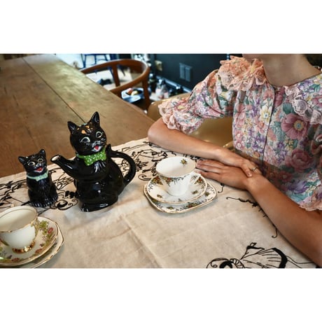 Black Cat Tea Pot "CHARLIE" / 英国製キャット・ティーポット  "チャーリー"(Green Bow)
