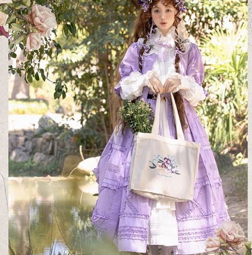 春夏爽やか♪ロリータ花柄ワンピース　普段着や女子会にも最適 ロリータ服 パッチワーク ワンピース 春夏 ネイビー 小花柄
