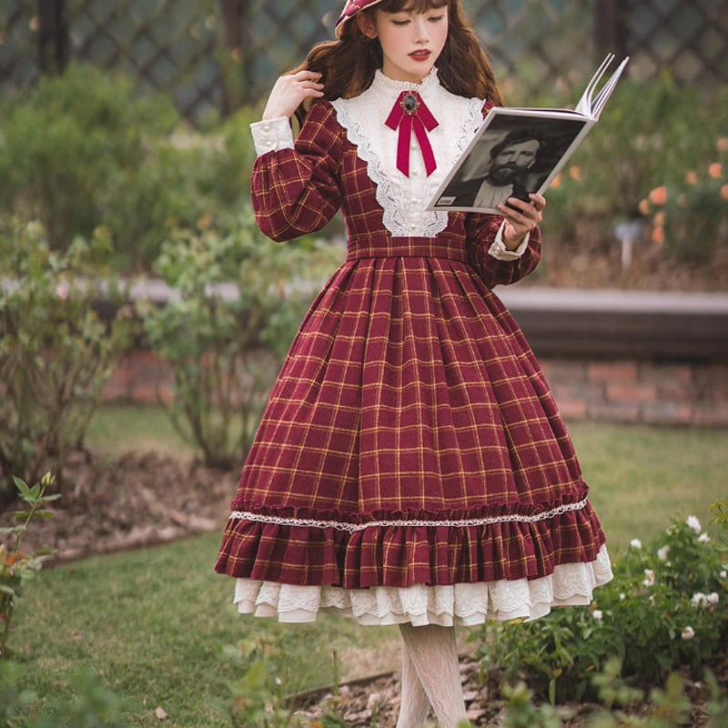 納期40日】クラロリ ワンピース チェック柄 レトロ エレガント