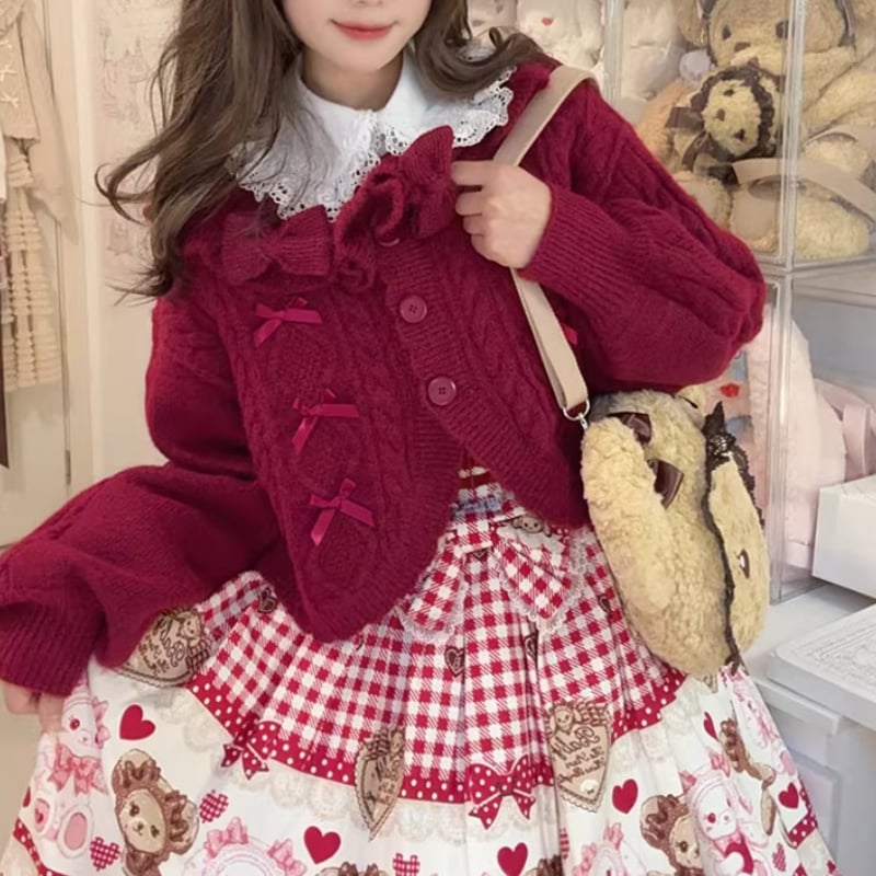 ロリータファッション 甘ロリ ニットカーディガン のみ 4色 リボン 
