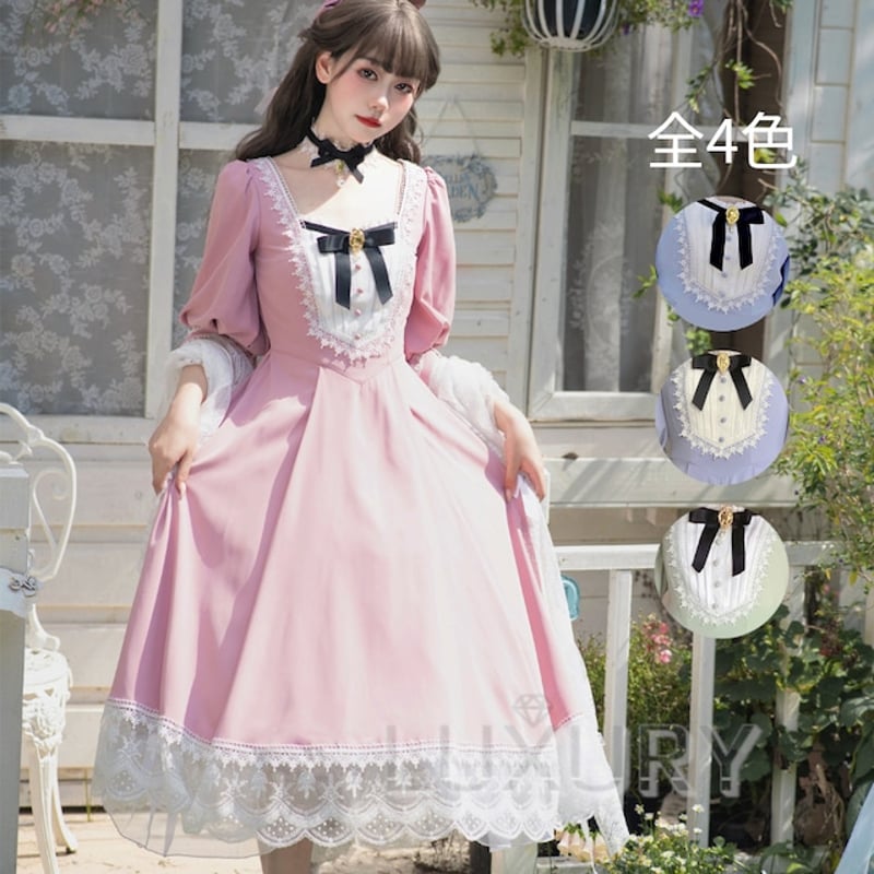 ロリータリボンドレス コスプレ、パーティーにおすすめシフォンワンピース ロリータリボンドレス コスプレ、パーティーにおすすめシフォン