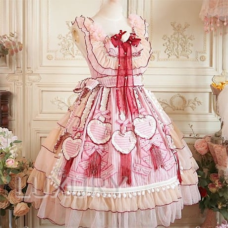 ジャンスカ AA lolita fashion ジャンパースカート ミディアム丈 ひざ丈 ノースリーブ バックリボン フリル レース かわいい メイド 甘ロリ ドール ガーリー 大きいサイズ