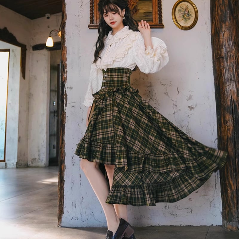 セミロリータ フレアスカートのみ ロング丈 燕尾デザイン コルセット