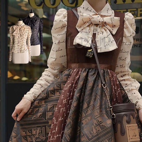 ロリータファッション ブラウス のみ 3色 チョコレート リボンタイ