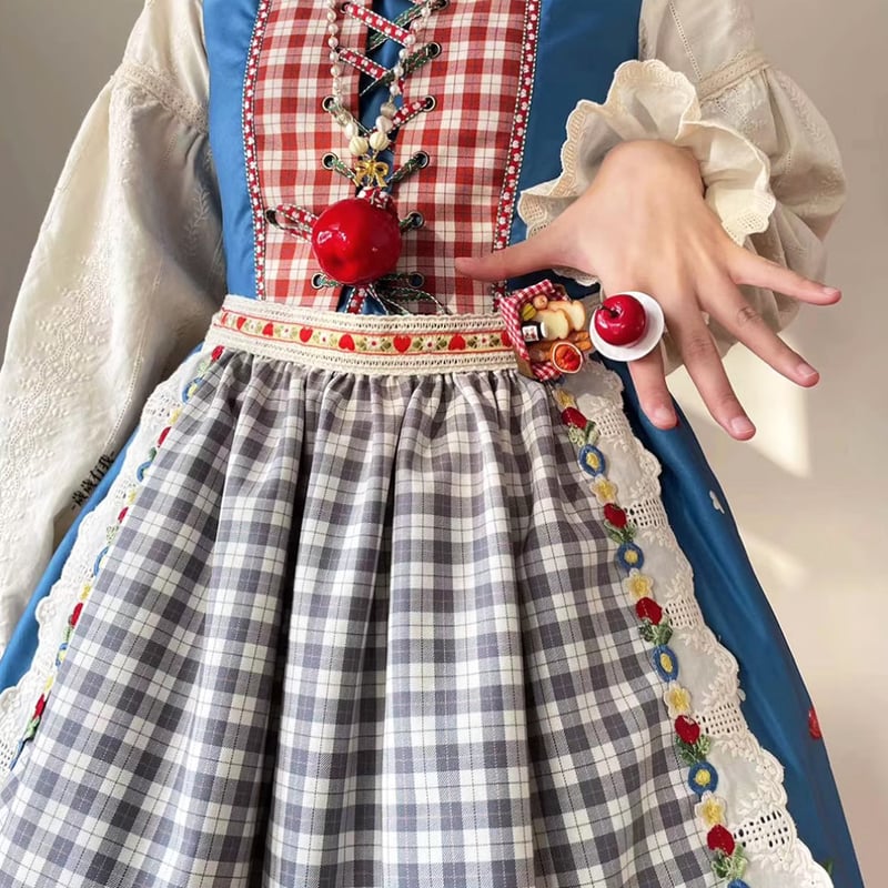 ロリータファッション エプロン のみ 4色 ギンガムチェック アップル