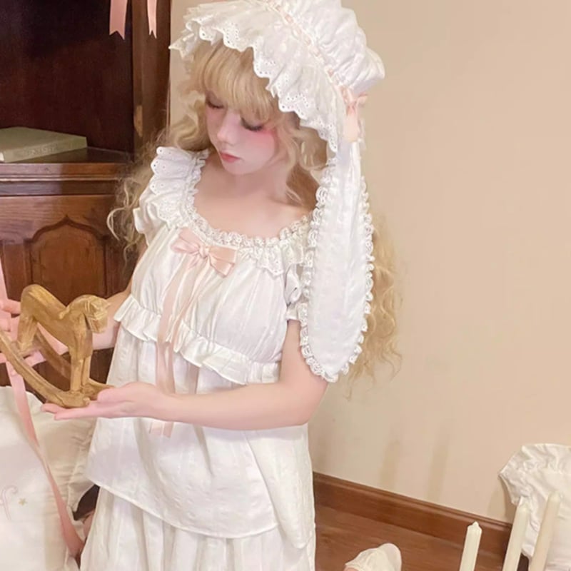 甘ロリ ロリータファッション ナイトキャップ のみ たれ耳うさぎ