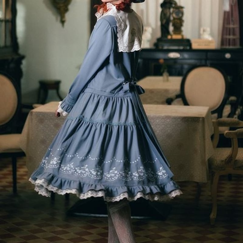 ワンピース 4色 GOTHIC LOLITA 春秋 長袖 リボン ひざ丈 ワンピース 4色 GOTHIC LOLITA 春秋 長袖 リボン ひざ丈