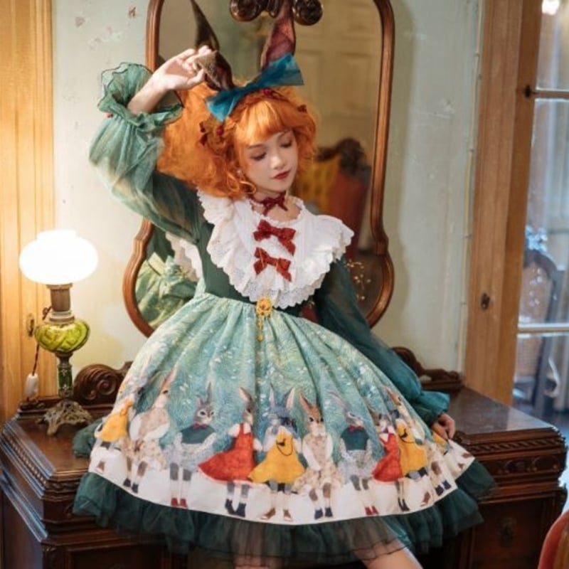 うさぎワンピース unideer 春秋 甘ロリ 森ガール 長袖 チュール うさぎワンピース unideer 春秋 甘ロリ 森ガール 長袖 チュール