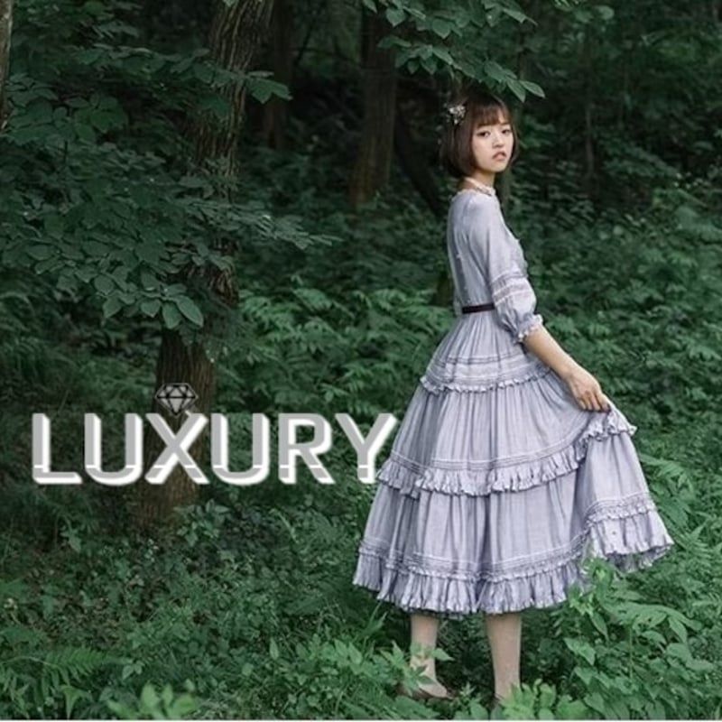 ワンピース 2色 甘ロリ カントリー レトロ ロング丈 フリル 七分 ワンピース 2色 甘ロリ カントリー レトロ ロング丈 フリル 七分