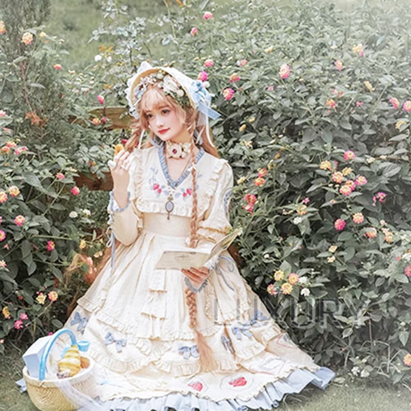 1/7まで】ロリィタ 姫ロリいちご柄 ジャンスカ ワンピース Lolita