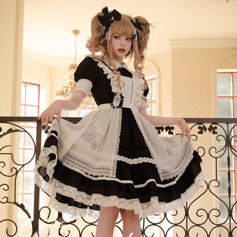 ゴスロリファッション ゴスロリ 前開きエプロン のみ 刺繍 レース