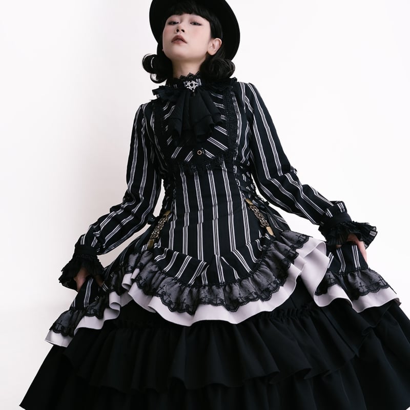 ロリータワンピース ロリータドレス OP ゴシック ハイネック レトロ