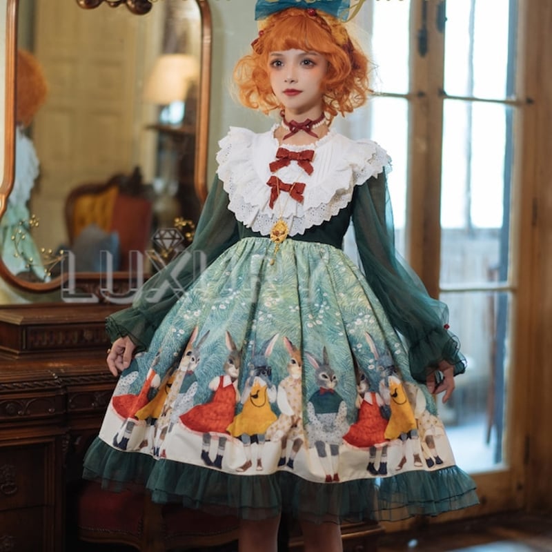 うさぎワンピース unideer 春秋 甘ロリ 森ガール 長袖 チュール うさぎワンピース unideer 春秋 甘ロリ 森ガール 長袖 チュール