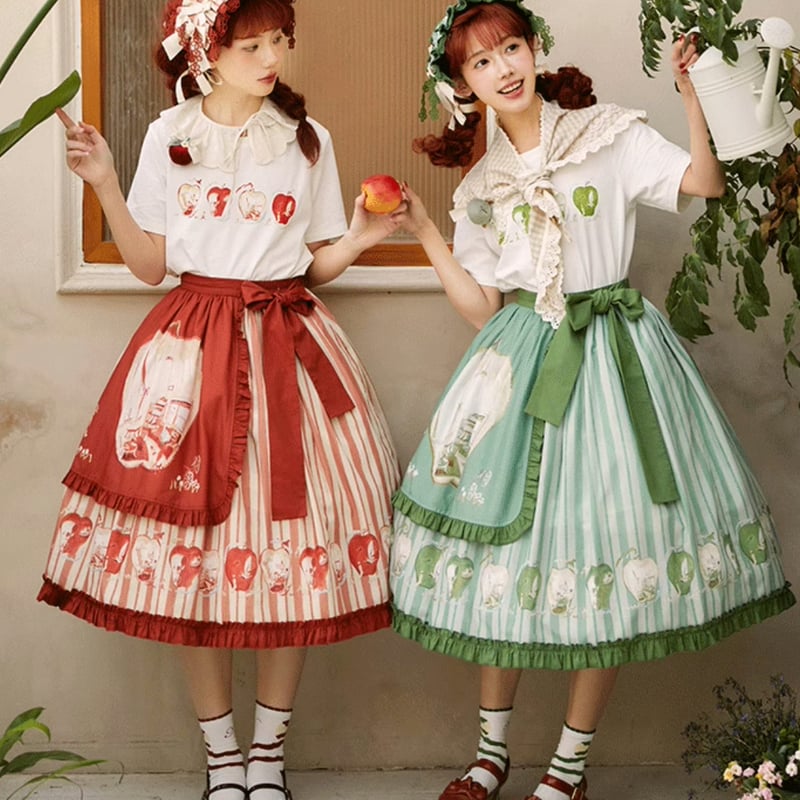 ロリータファッション Tシャツ のみ 2色 りんごモチーフ プリント
