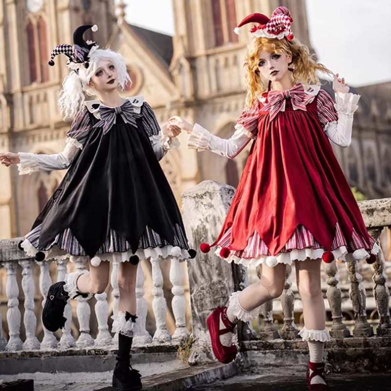 ロリータファッション ワンピース + 胸当てパーツ + リボン + ベルト +