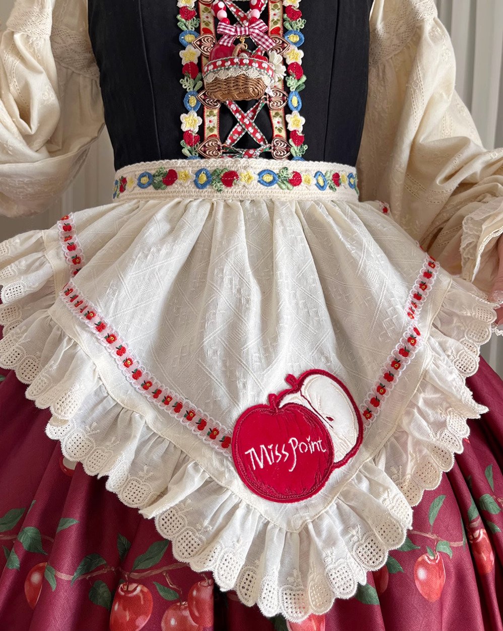 ロリータファッション エプロン のみ 4色 ギンガムチェック アップル