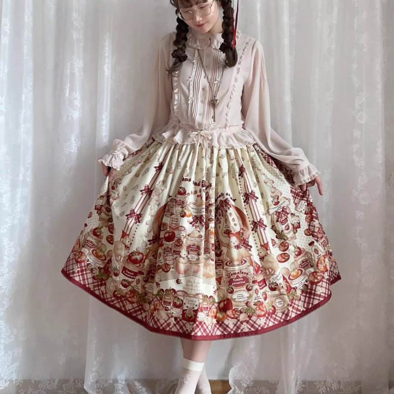 甘ロリ ロリータファッション ベルト付きフレアスカート のみ ひよこ