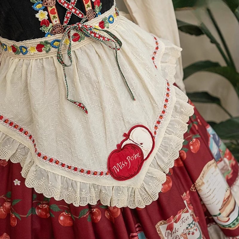 ロリータファッション エプロン のみ 4色 ギンガムチェック アップル