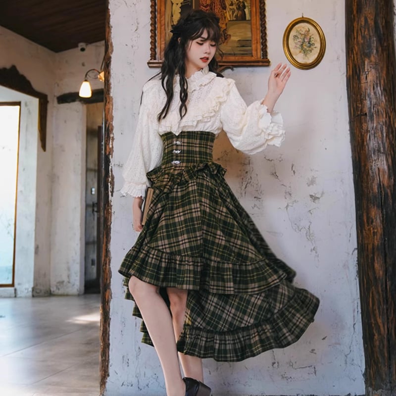 セミロリータ フレアスカートのみ ロング丈 燕尾デザイン コルセット
