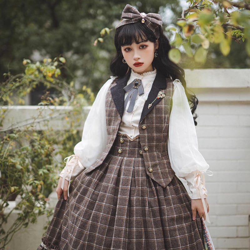 納期40日】クラロリ ベスト チョッキ トップス レディース チェック柄