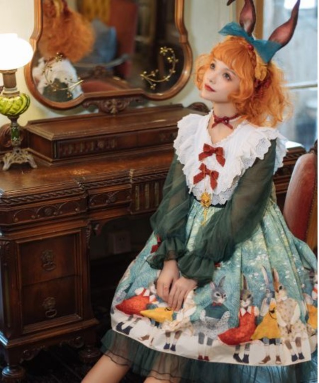 うさぎワンピース unideer 春秋 甘ロリ 森ガール 長袖 チュール うさぎワンピース unideer 春秋 甘ロリ 森ガール 長袖 チュール