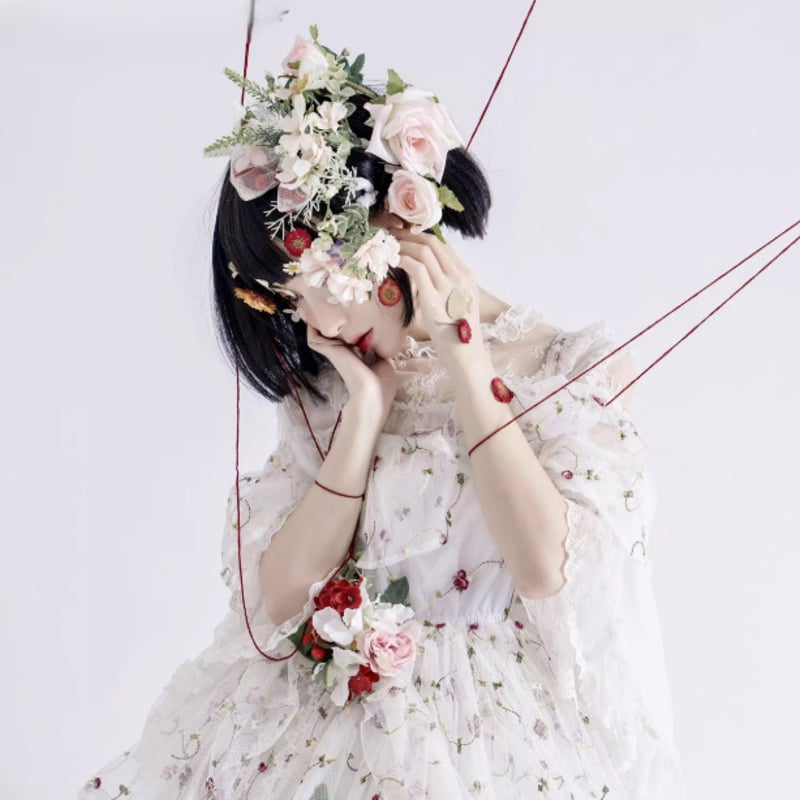 ロリータファッション 甘ロリ ジャンパースカート +花モチーフ
