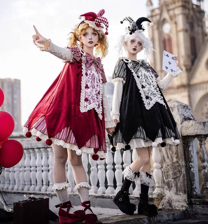 ロリータファッション ワンピース + 胸当てパーツ + リボン + ベルト +