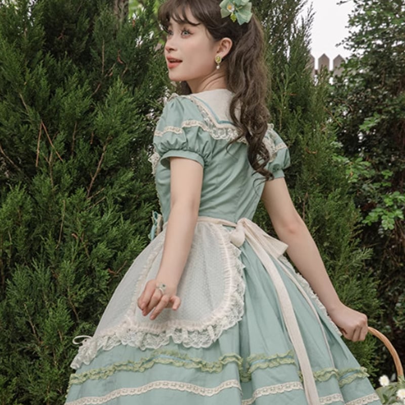 ロリータファッション ワンピース のみ フリル ひざ丈 ミディアム