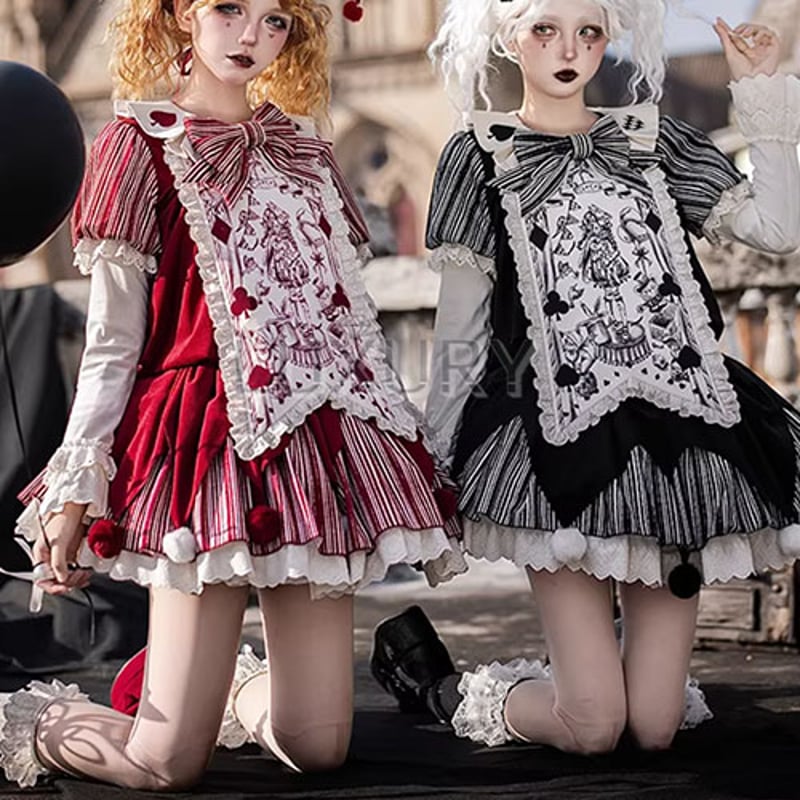 ロリータファッション ワンピース + 胸当てパーツ + リボン + ベルト 4