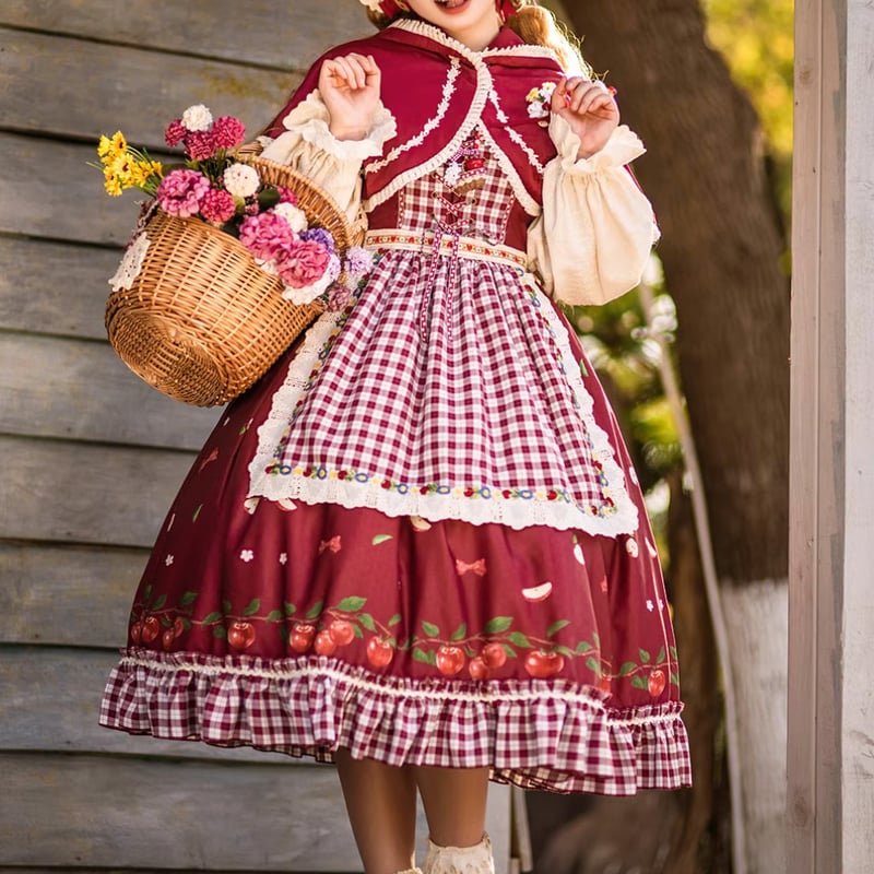 ロリータファッション エプロン のみ 4色 ギンガムチェック アップル