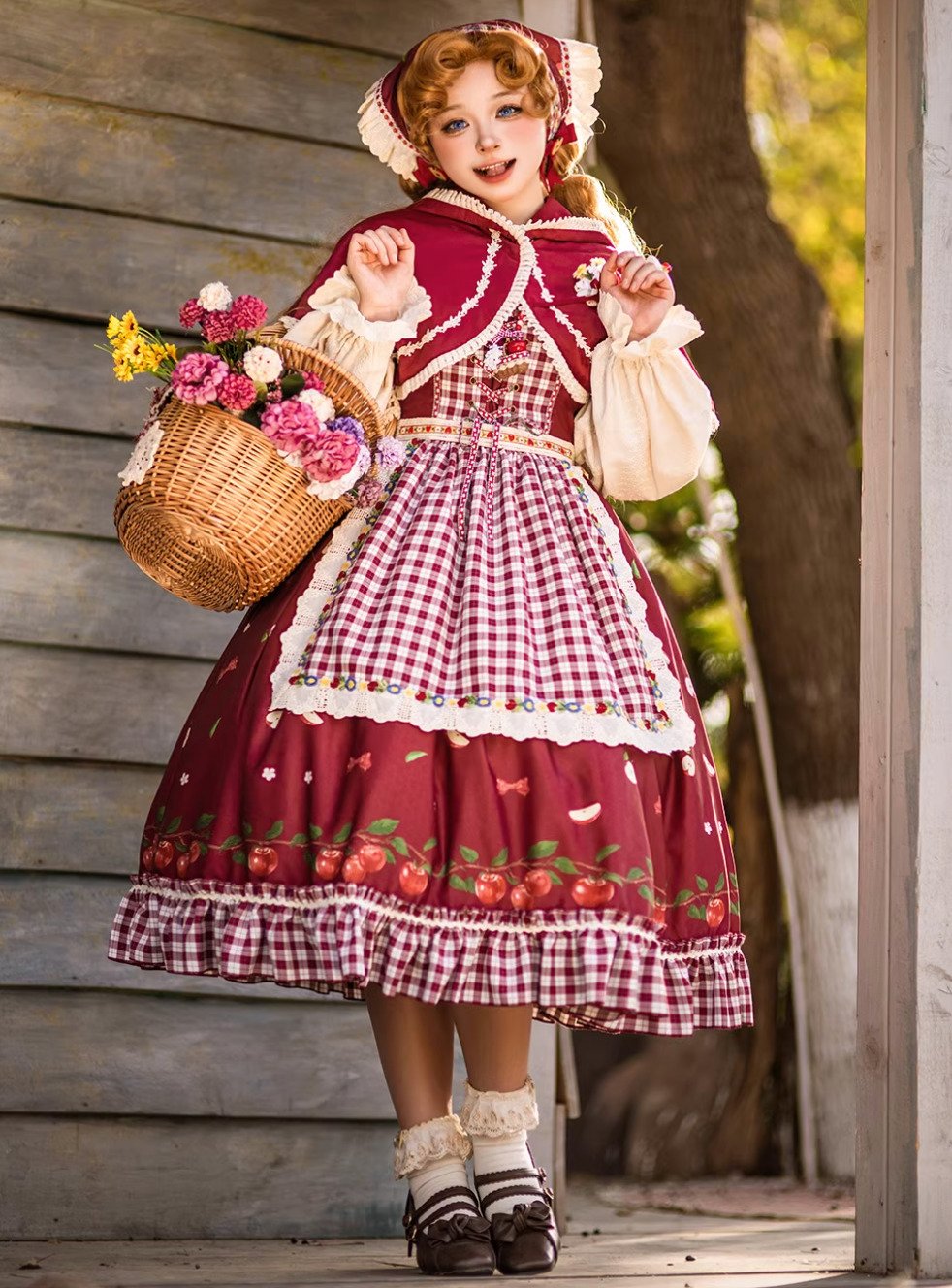 ロリータファッション エプロン のみ 4色 ギンガムチェック アップル