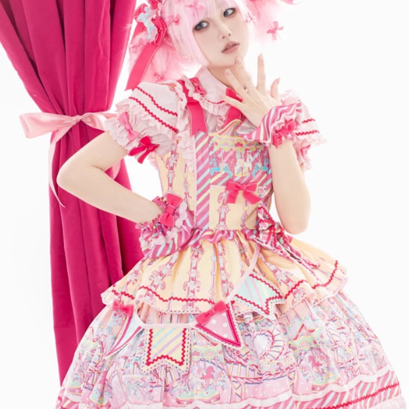 甘ロリ ジャンパースカート のみ 2色 フリル ひざ上 原宿系 童話風