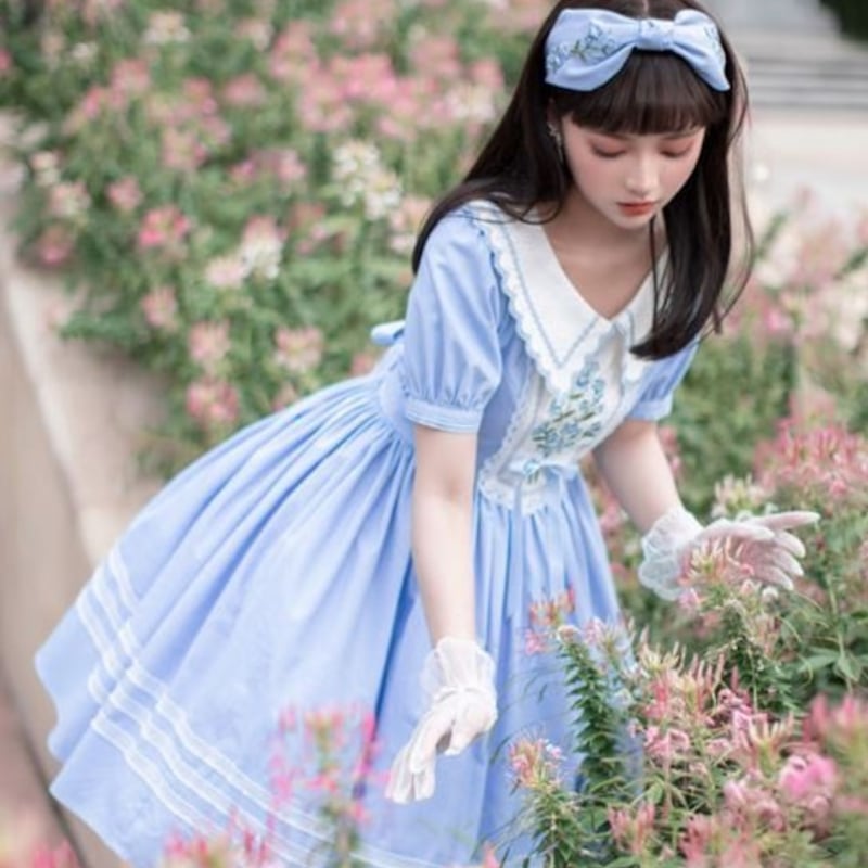 P299/MOSCHINO ワンピース ドレス 花柄 シルク リネン 40 青 roomy by the sea(ルーミーバイザシー)花柄Vネックマキシワンピース