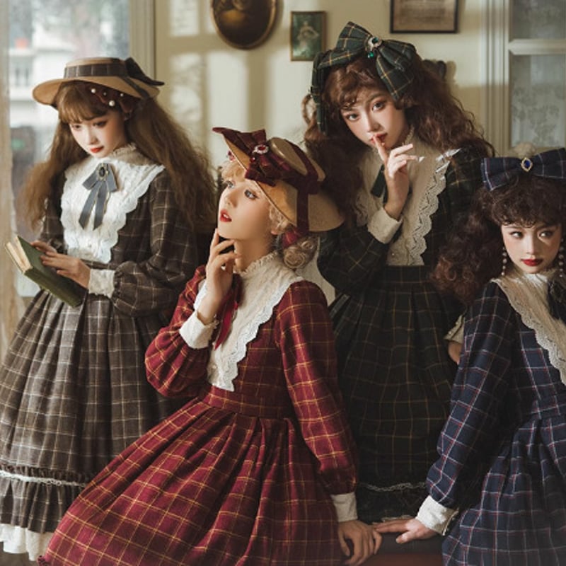 納期40日】クラロリ ワンピース チェック柄 レトロ エレガント