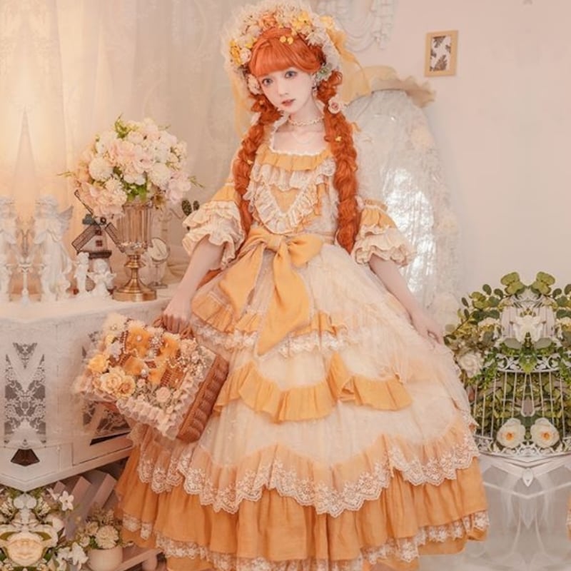 ドレスワンピース 春夏 ワンピースのみ 七分袖 フリル袖 パフスリーブ