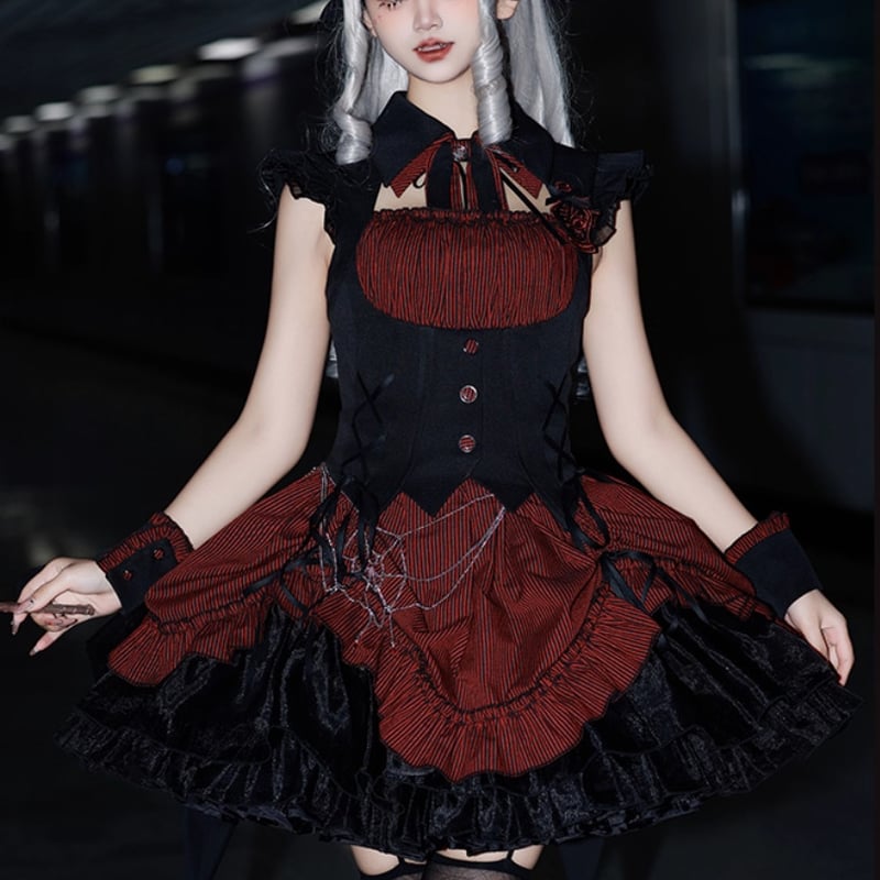 納期4月下旬】ゴスロリファッション ゴスロリ ノースリーブ ワンピース