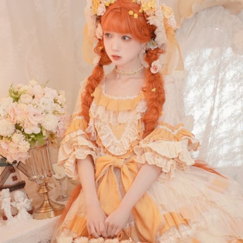ドレスワンピース 春夏 ワンピースのみ 七分袖 フリル袖 パフスリーブ 