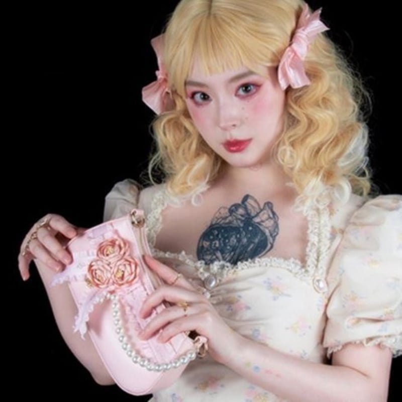 パーティバッグ 2色 LovelyLota ホワイト ピンク バラ フラワー