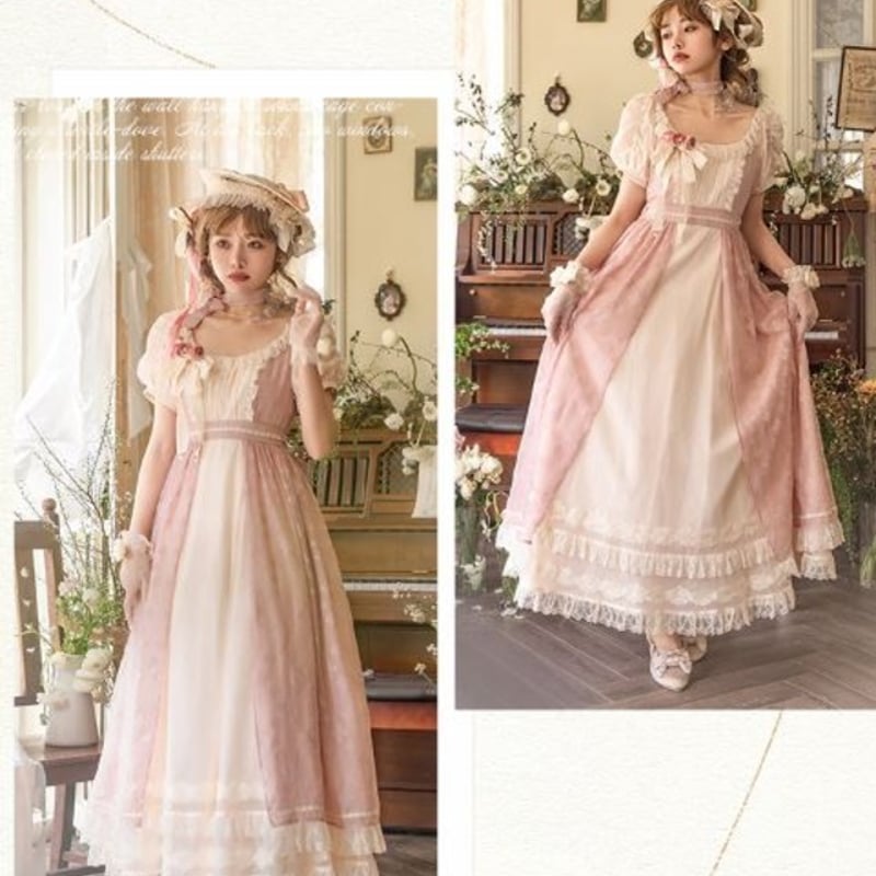 ワンピース＋エプロンスカートセット 3色 NyaNya ロング丈 2点