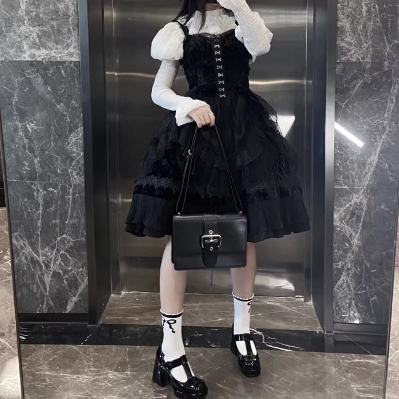 ゴスロリファッション ゴスロリ ジャンパースカート のみ 膝丈 ひざ丈
