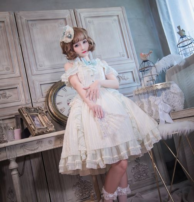 リボンが可愛いロリータワンピース♪ひざ丈 オフショル　お出かけやデートに❤️ ワンピース 2色 甘ロリ 春夏 オフショルダー オフショル
