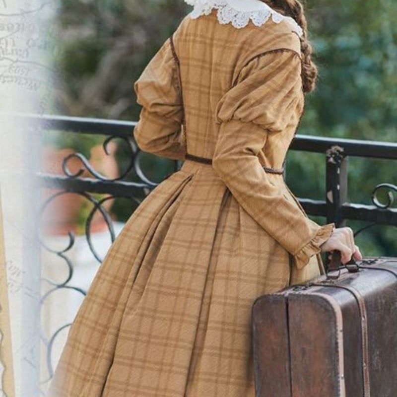 チェックワンピース 春秋 秋冬 長袖 ロング ひざ下丈 フレア Aライン