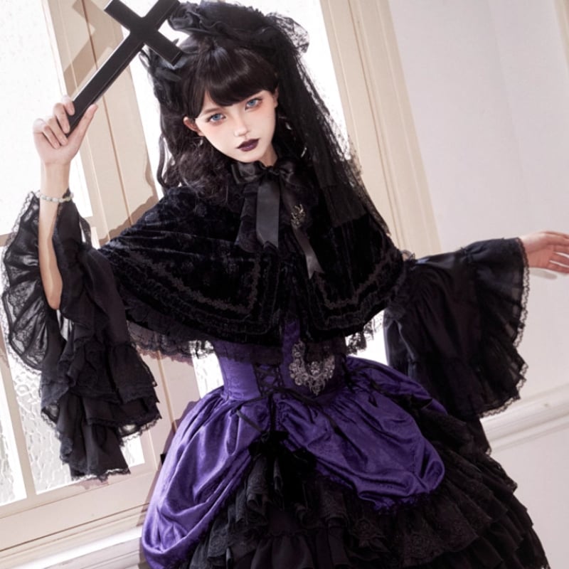 ロリータファッション ゴスロリ ケープ のみ ベルベット 暗黒系