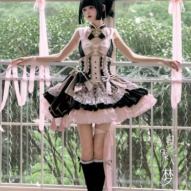 華ロリ 中華ロリ ジャンパースカート + ケープ のみ 4色 フリル ミニ丈