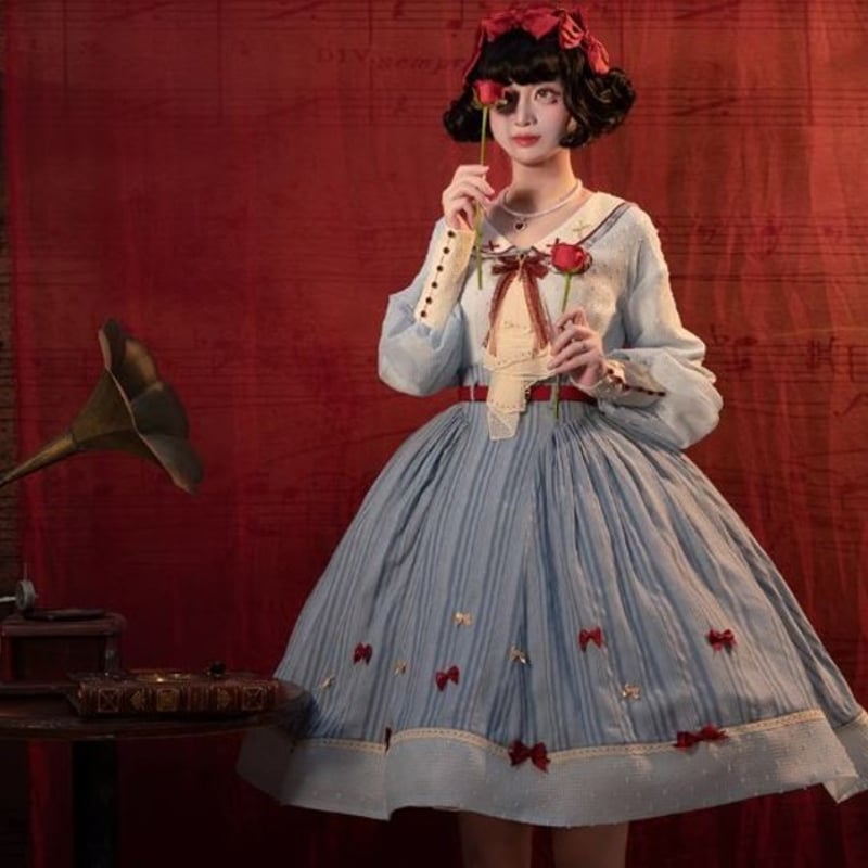 ワンピース ドレス 白雪姫 アリス ミディアム丈 ふんわり フレア