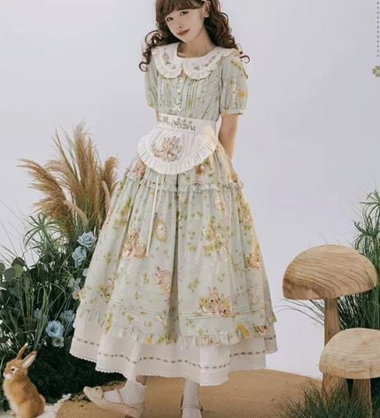うさぎワンピース 3色 NyaNya 春夏 春秋 半袖 甘ロリ ひざ丈