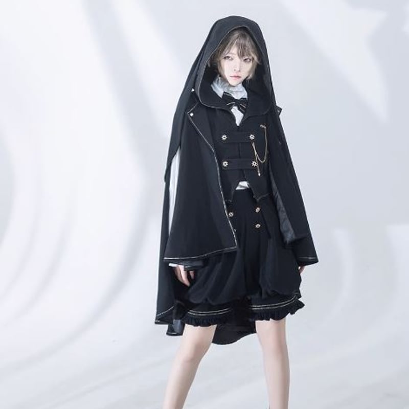 15日処分！最終お値下げ！未使用 オッズクローチェ ベルト 軍服ロリィタ ジャケット princess Chronicles 秋冬 ブラック ミディアム丈 無地