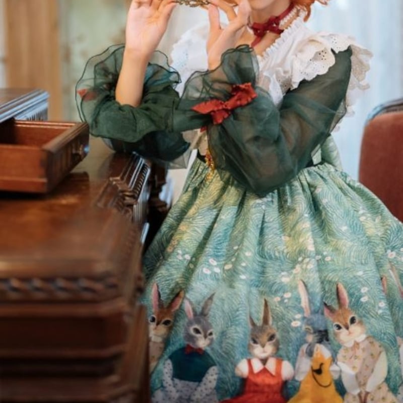 うさぎワンピース unideer 春秋 甘ロリ 森ガール 長袖 チュール うさぎワンピース unideer 春秋 甘ロリ 森ガール 長袖 チュール