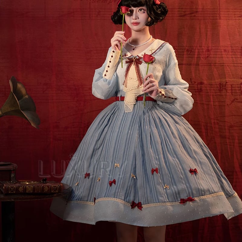 ワンピース ドレス 白雪姫 アリス ミディアム丈 ふんわり フレア